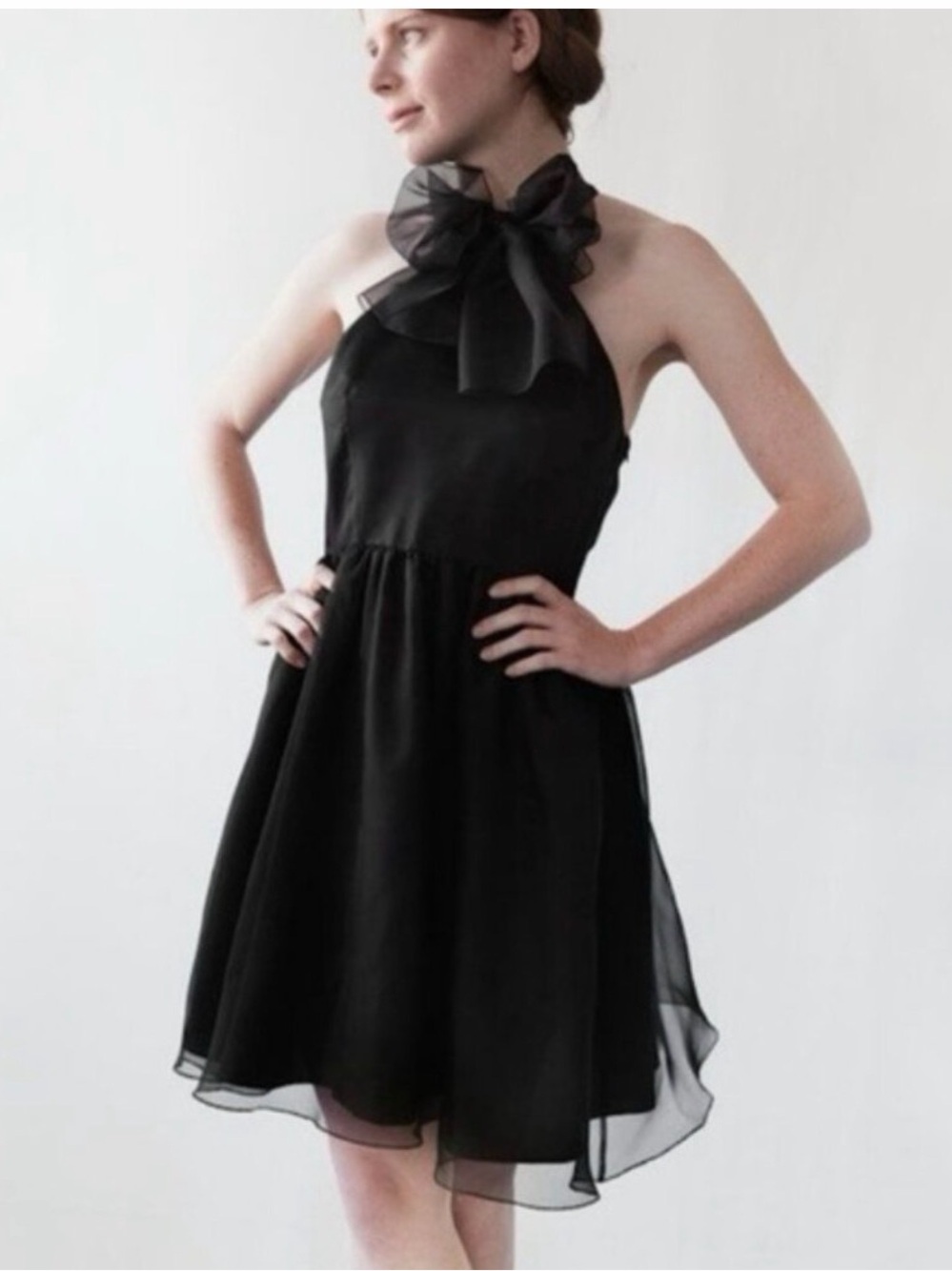 Black Strapless Bow Halter Cocktail Dress